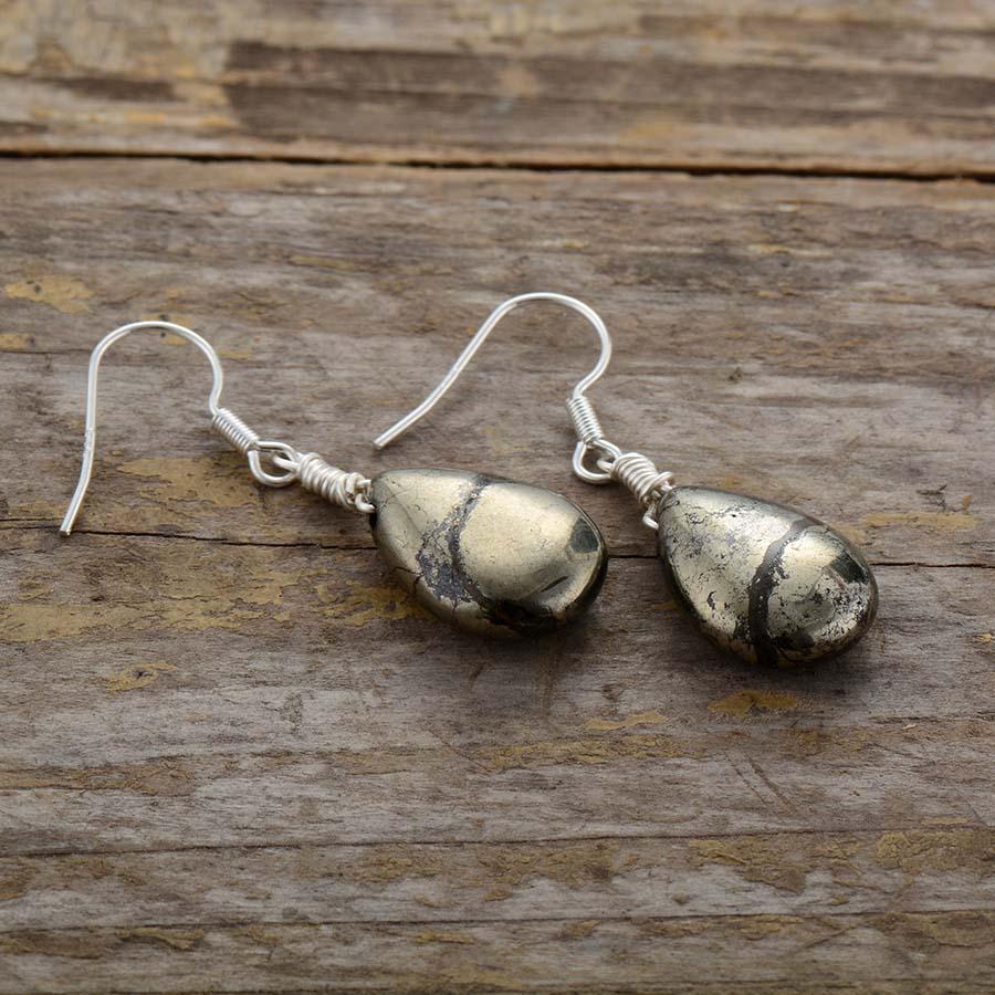 Boucles d’oreilles larme en Pyrite