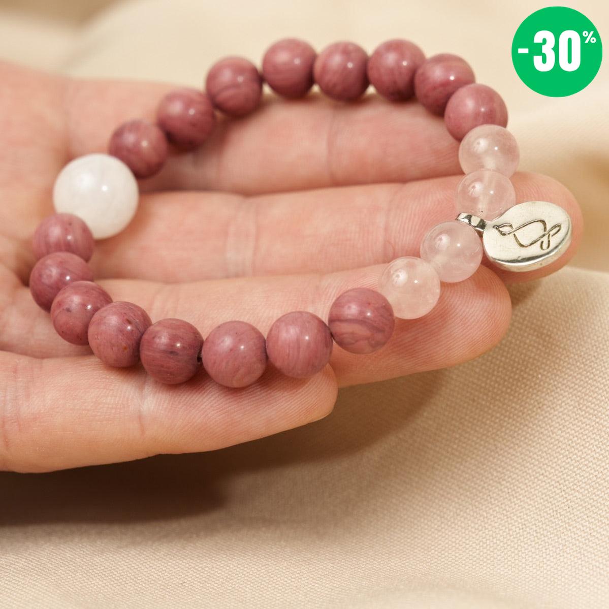 Bracelet « Amour & Relations » en Quartz Rose, Rhodochrosite et Pierre de Lune