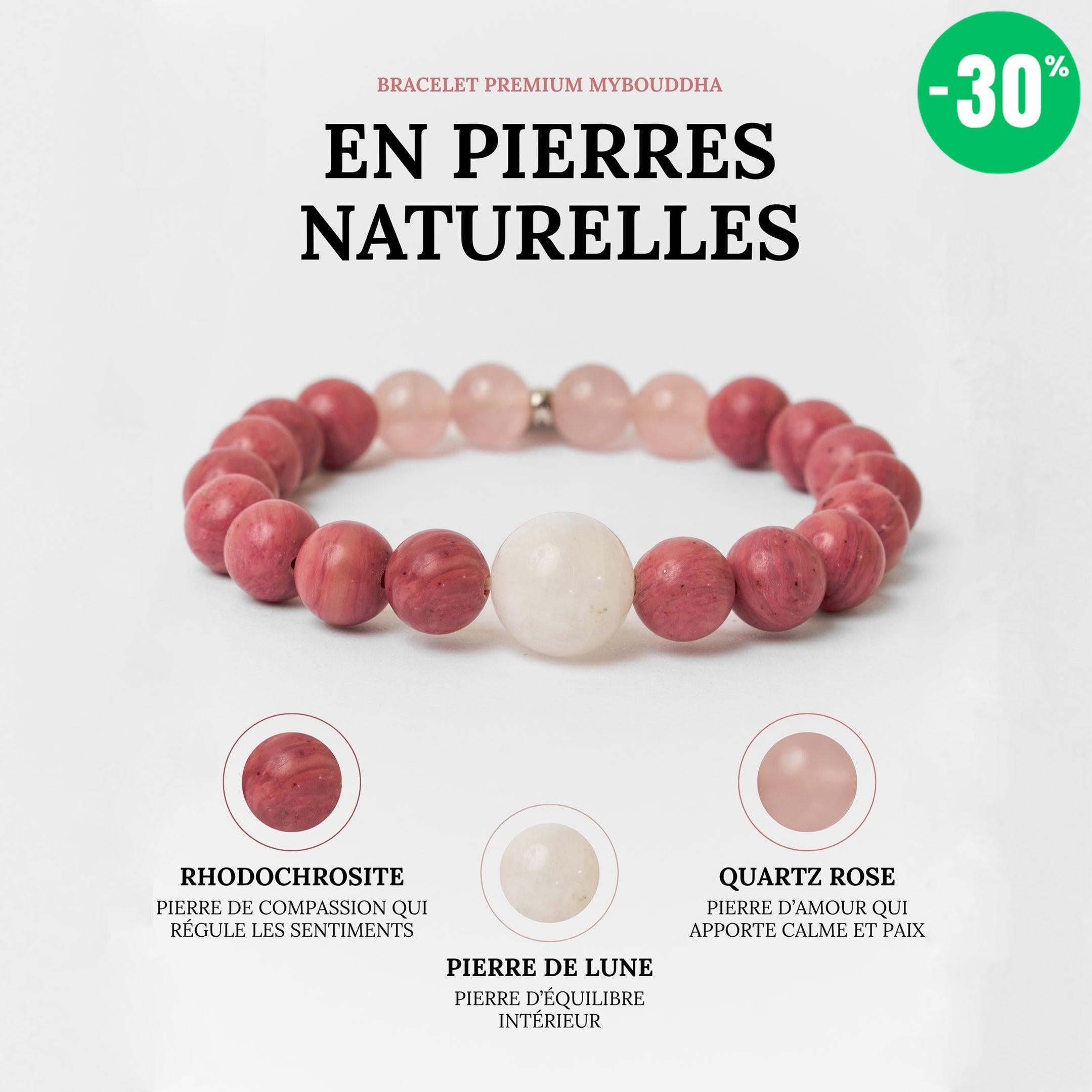Bracelet « Amour & Relations » en Quartz Rose, Rhodochrosite et Pierre de Lune