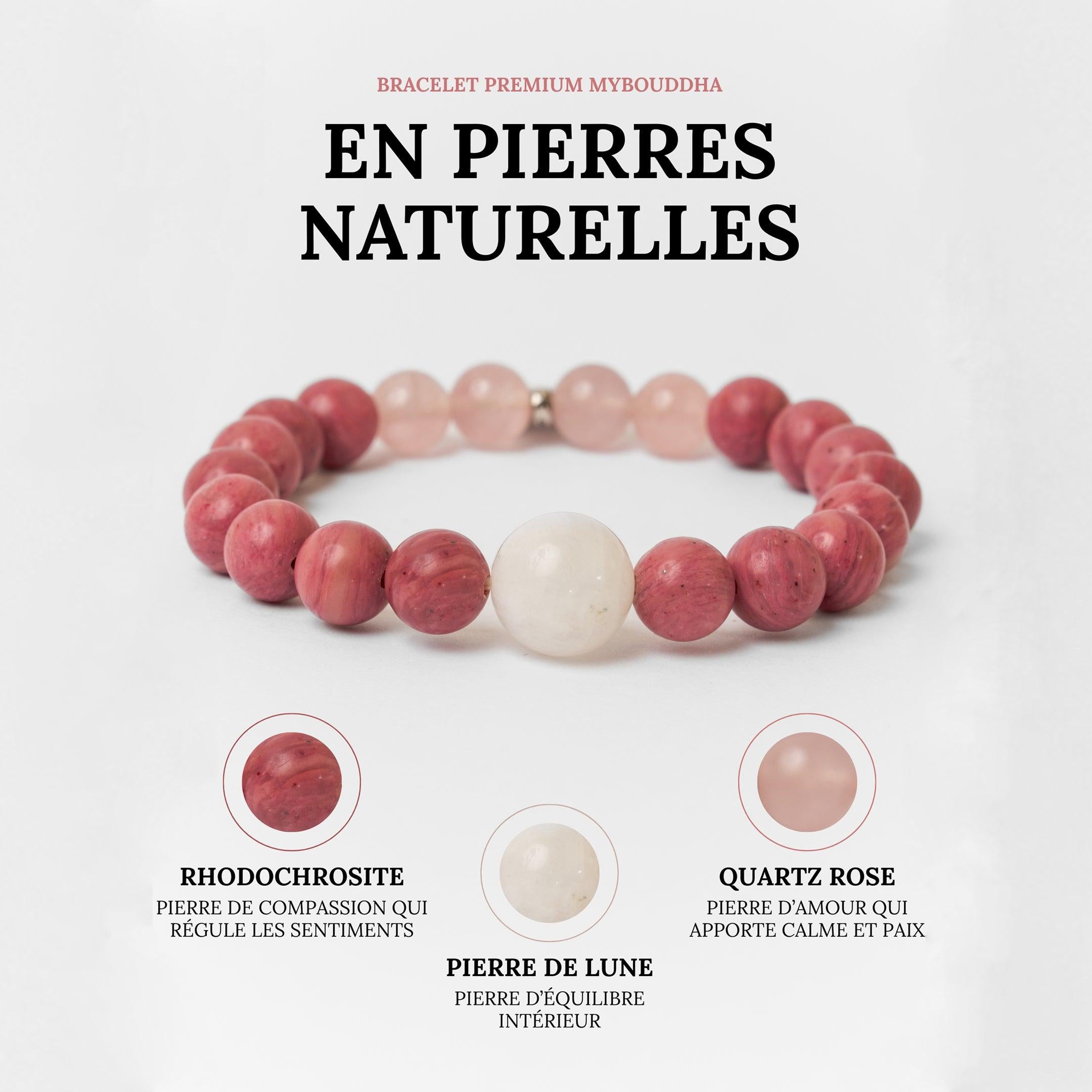 Bracelet « Amour & Relations » en Quartz Rose, Rhodochrosite et Pierre de Lune