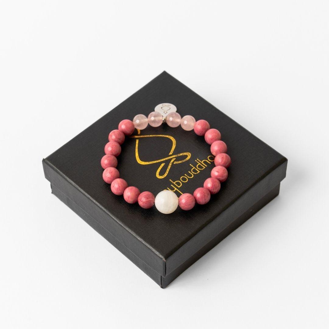 Bracelet « Amour & Relations » en Quartz Rose, Rhodochrosite et Pierre de Lune