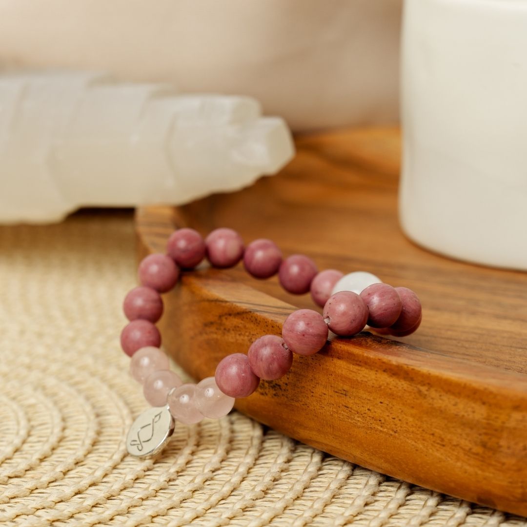 Bracelet « Amour & Relations » en Quartz Rose, Rhodochrosite et Pierre de Lune