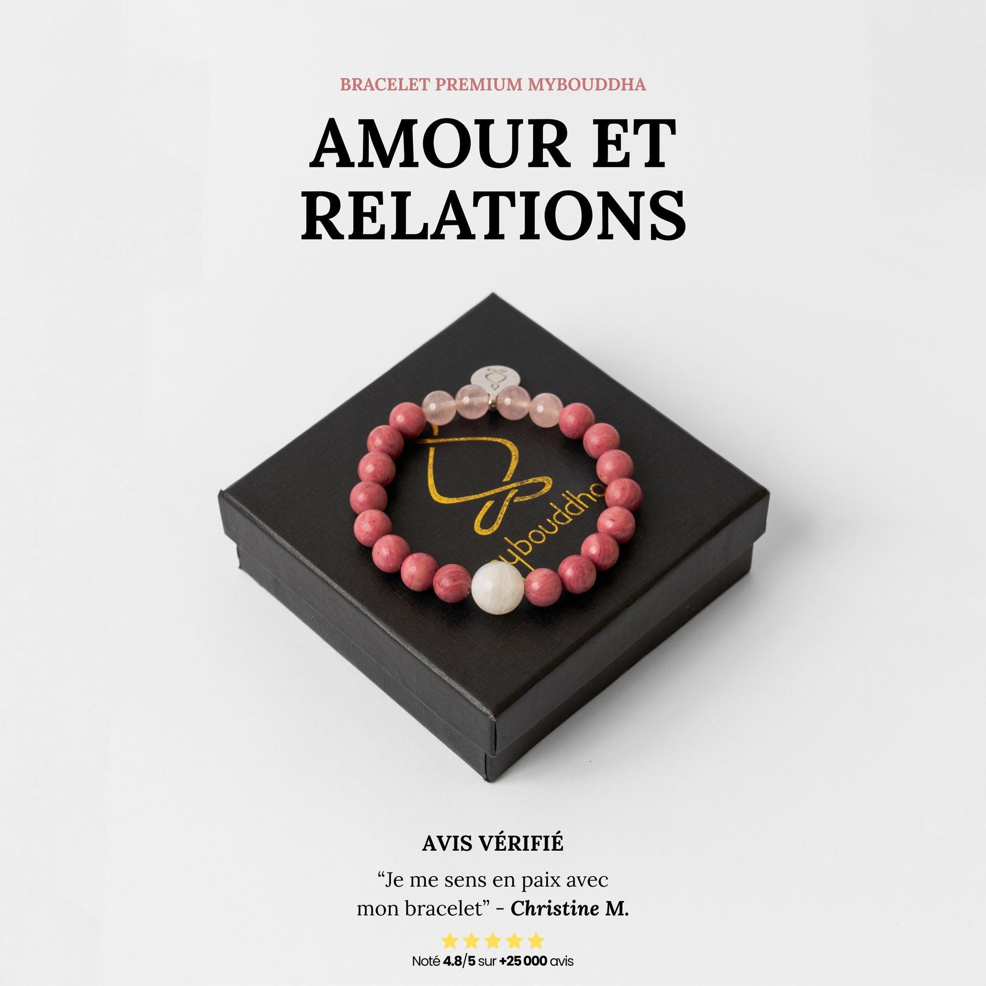 Bracelet « Amour & Relations » en Quartz Rose, Rhodochrosite et Pierre de Lune