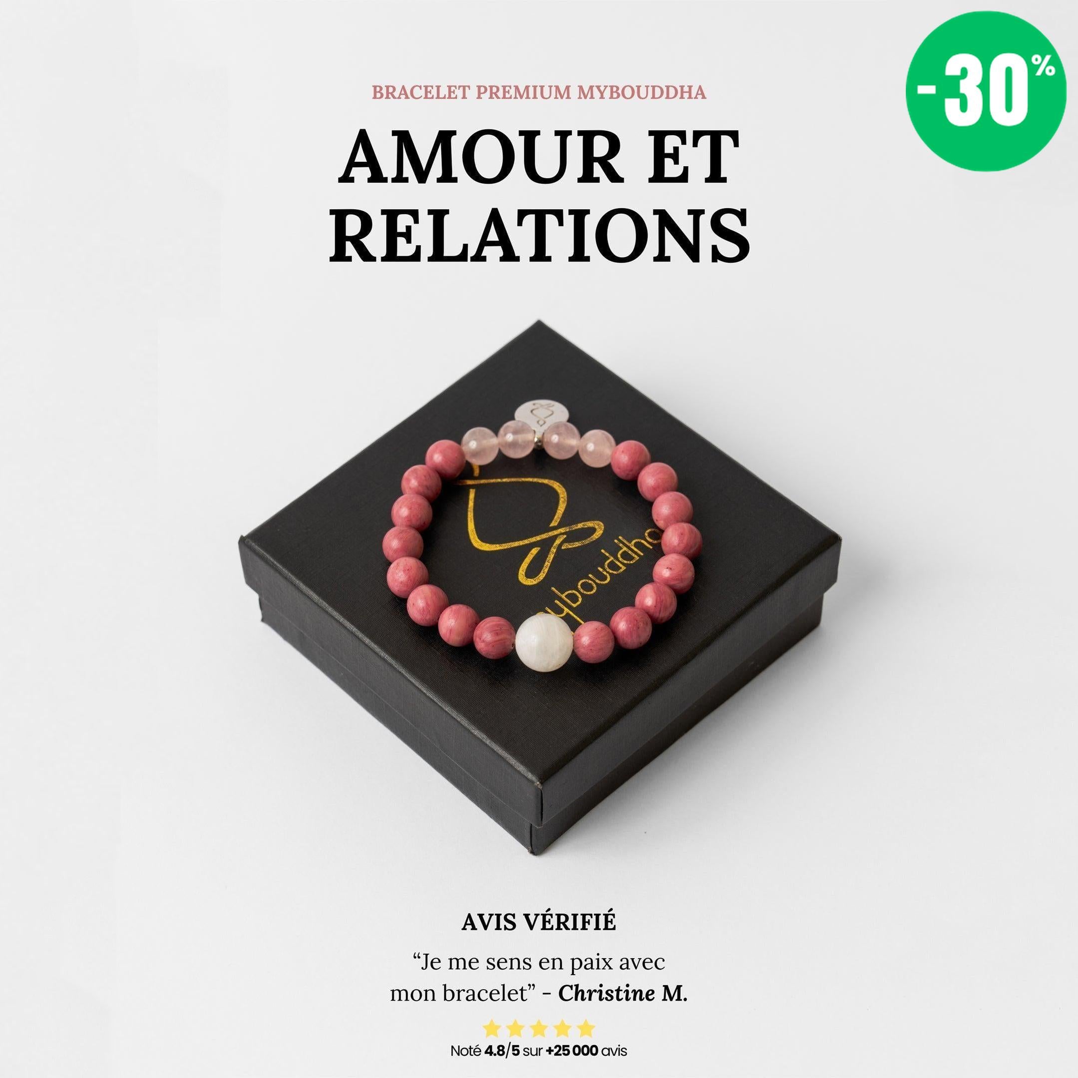 Bracelet « Amour & Relations » en Quartz Rose, Rhodochrosite et Pierre de Lune