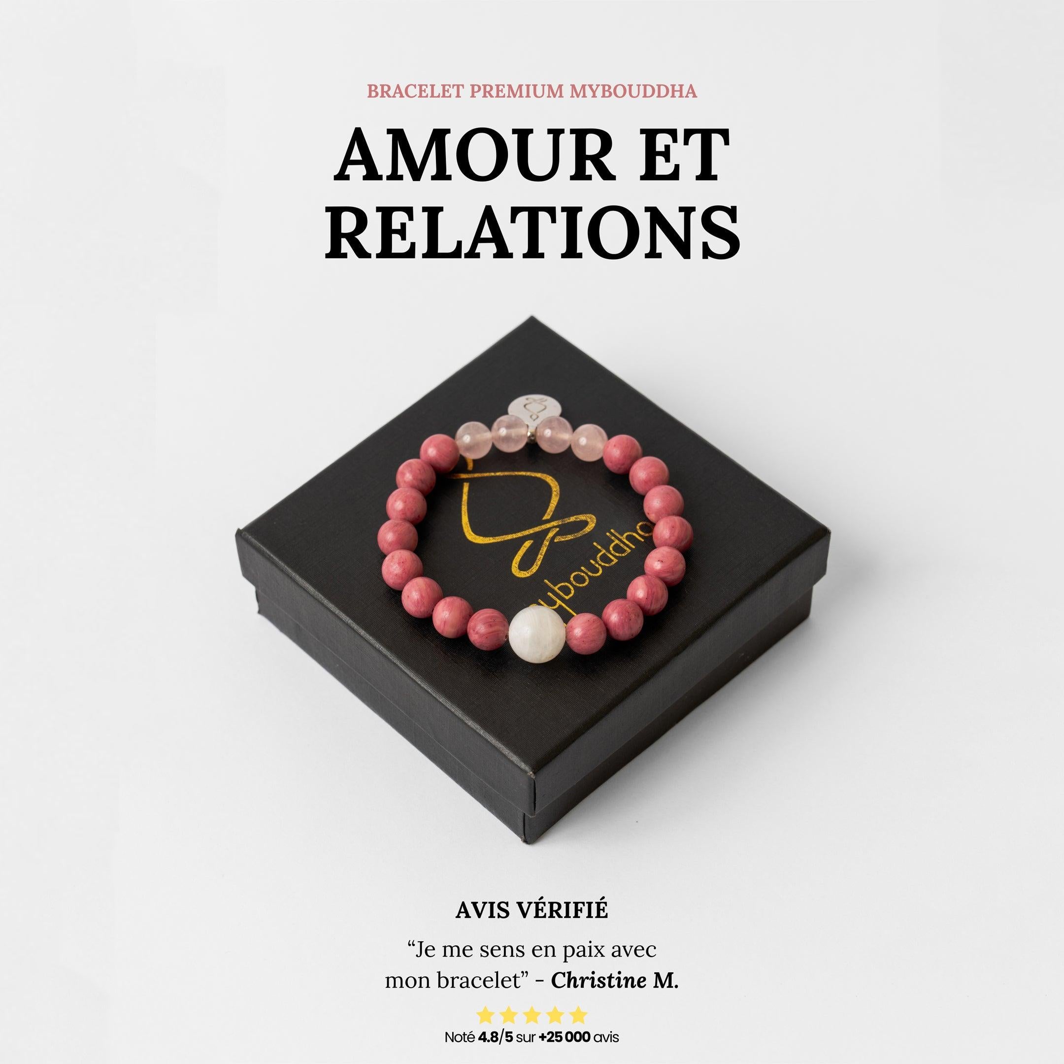 Bracelet « Amour & Relations » en Quartz Rose, Rhodochrosite et Pierre de Lune