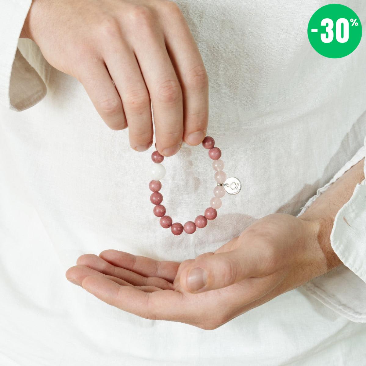 Bracelet « Amour & Relations » en Quartz Rose, Rhodochrosite et Pierre de Lune