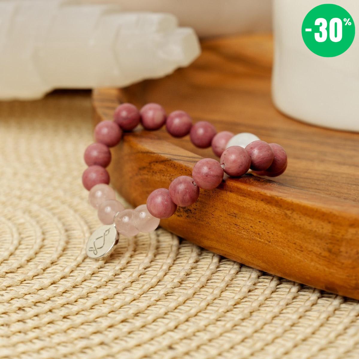 Bracelet « Amour & Relations » en Quartz Rose, Rhodochrosite et Pierre de Lune