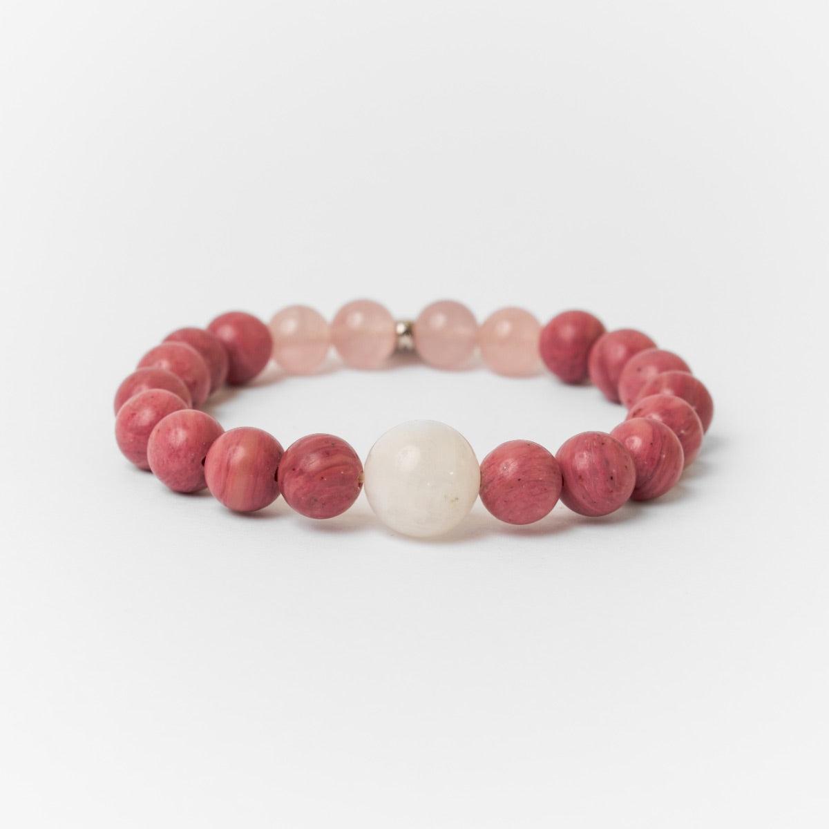 Bracelet « Amour & Relations » en Quartz Rose, Rhodochrosite et Pierre de Lune