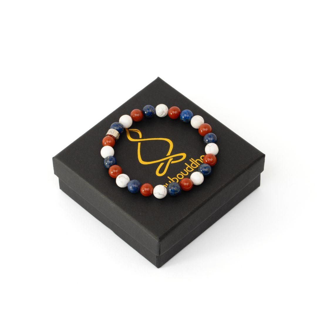 Bracelet « Ancrage profond » en Lapis Lazuli, Howlite et Jaspe Rouge