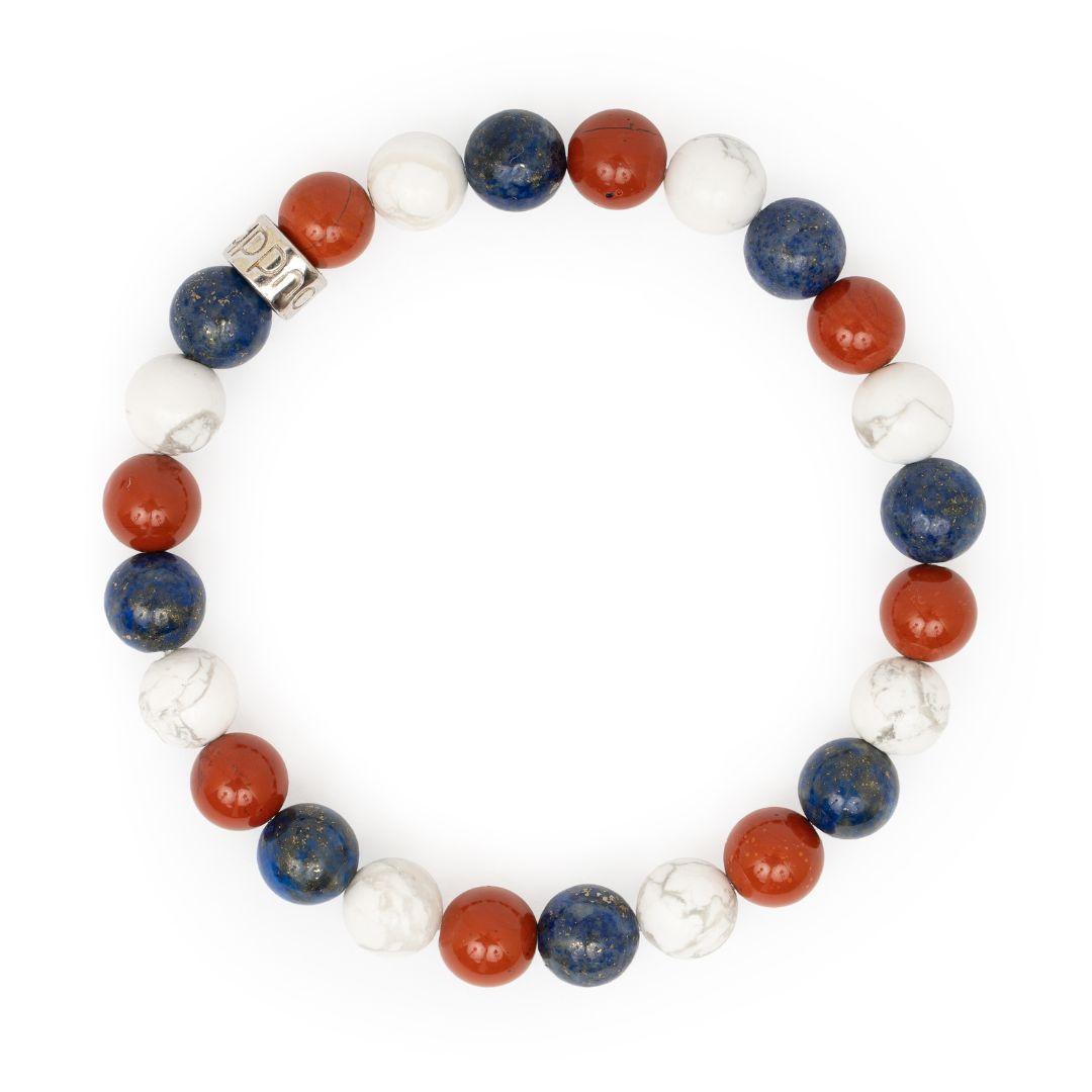 Bracelet « Ancrage profond » en Lapis Lazuli, Howlite et Jaspe Rouge
