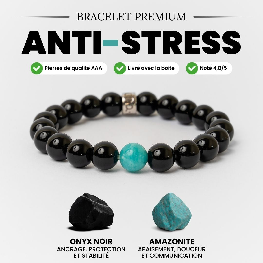 Bracelet « Anti-stress » en Onyx Noir et Amazonite