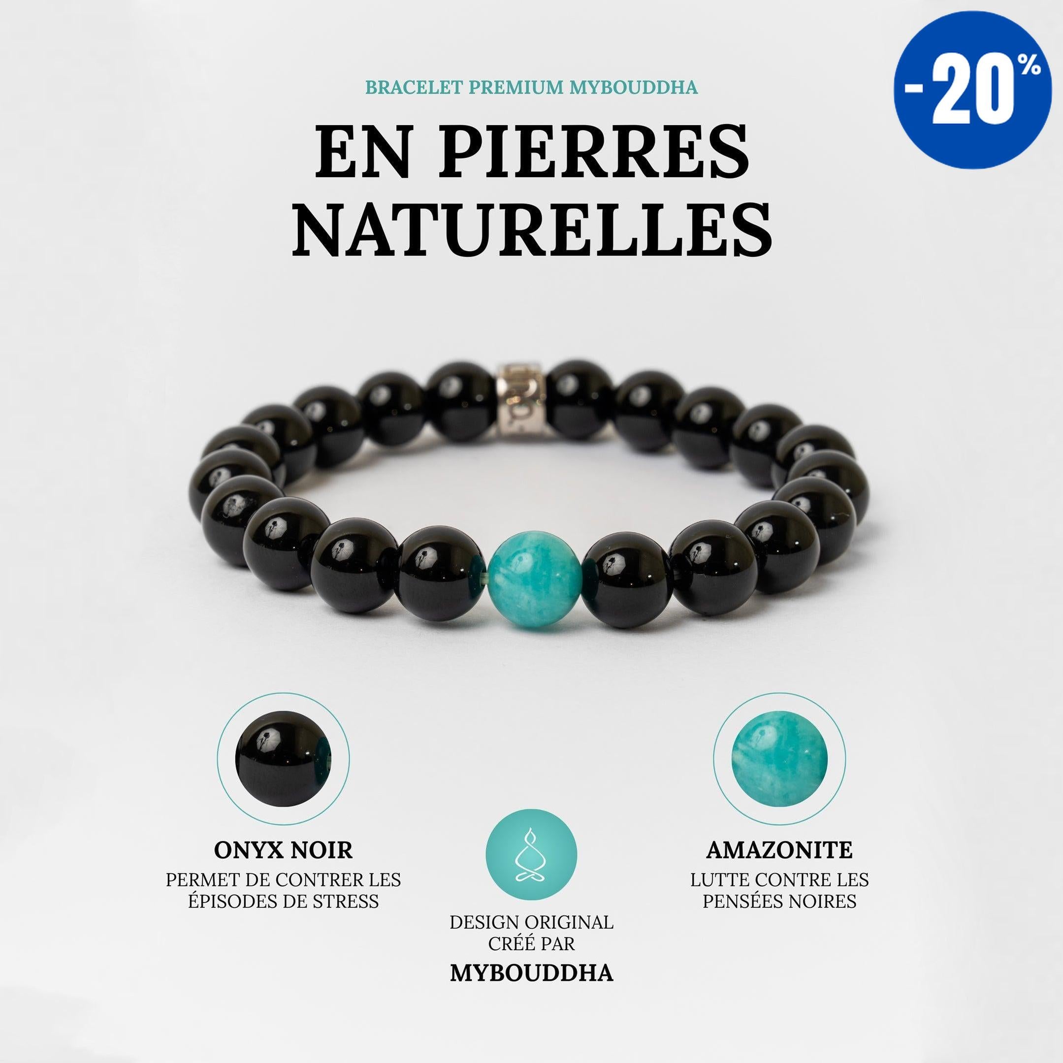 Bracelet « Anti-stress » en Onyx Noir et Amazonite