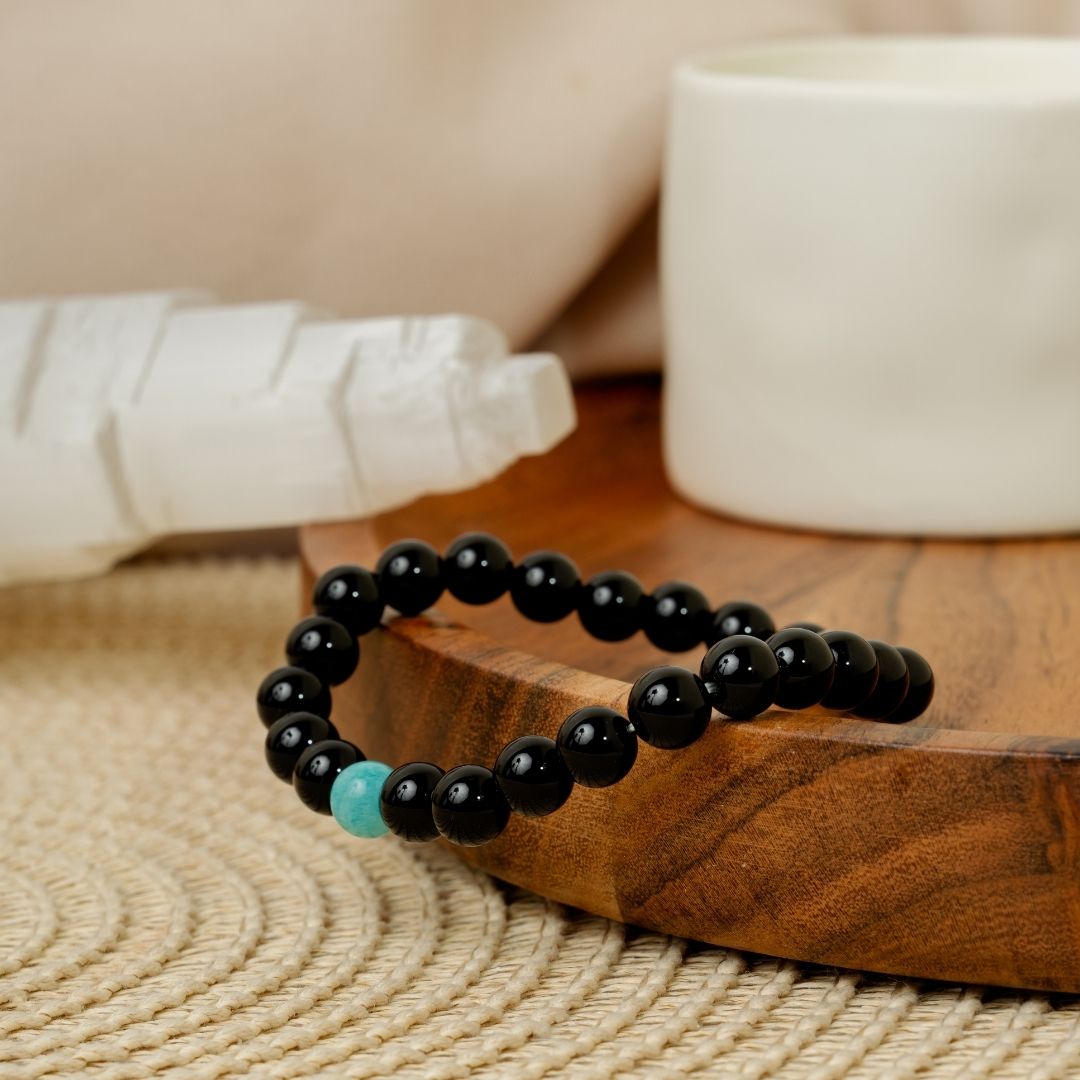 Bracelet « Anti-stress » en Onyx Noir et Amazonite
