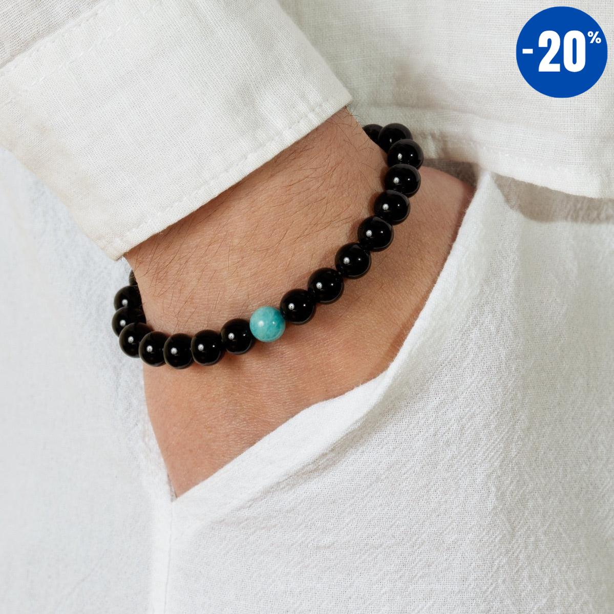 Bracelet « Anti-stress » en Onyx Noir et Amazonite