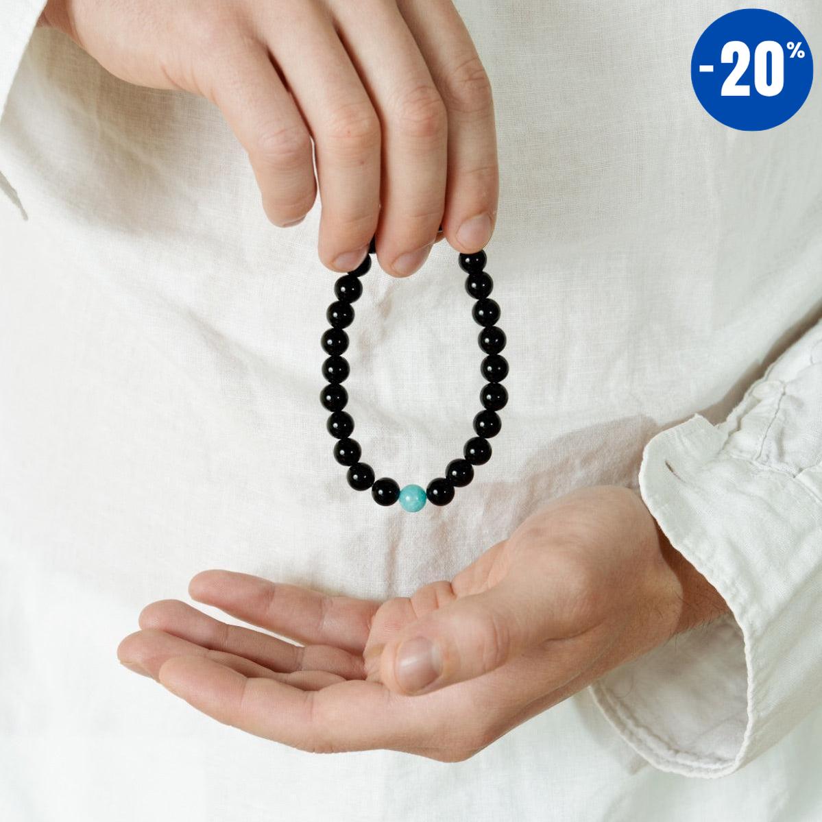 Bracelet « Anti-stress » en Onyx Noir et Amazonite