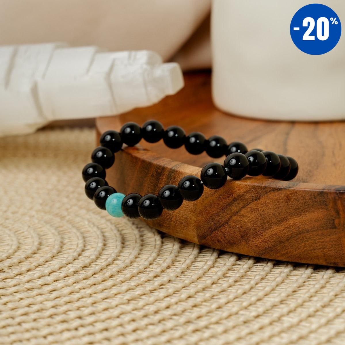 Bracelet « Anti-stress » en Onyx Noir et Amazonite