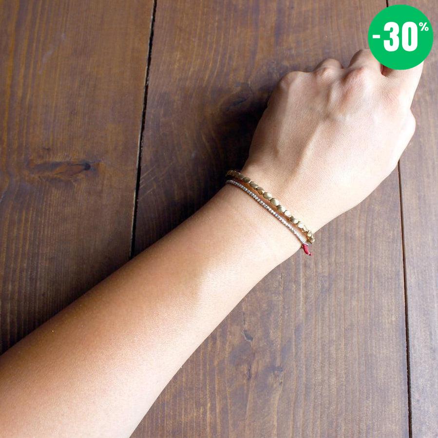 Bracelet bouddhiste en perles de cuivre et cordon coloré