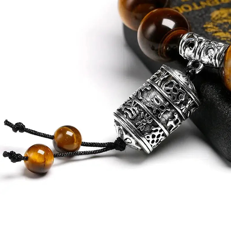 Bracelet bouddhiste tibétain en Œil de tigre pour hommes