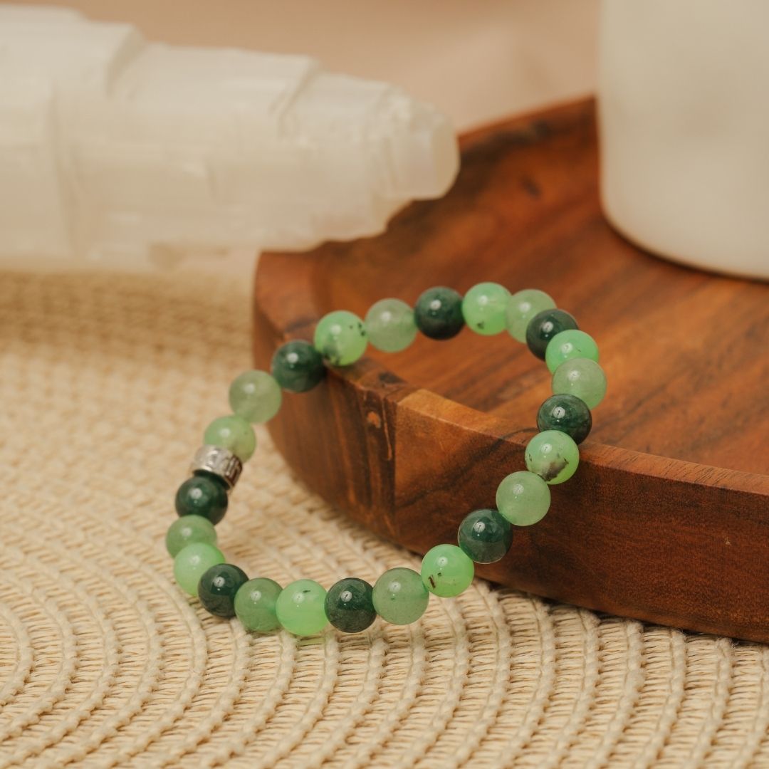Bracelet « Chance & Opportunités » en Aventurine Verte, Jade et Chrysoprase