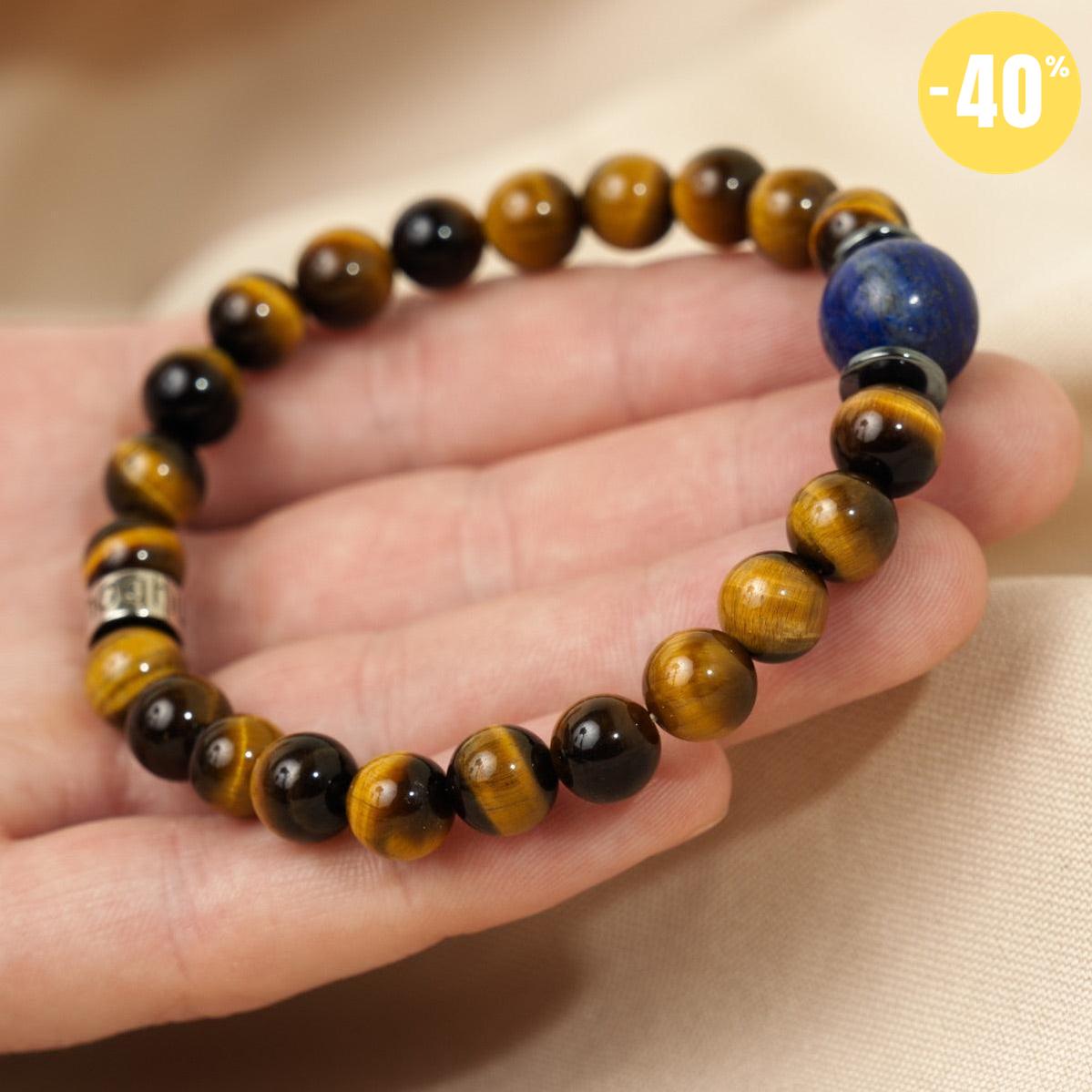 Bracelet « Confiance en soi » en Oeil de Tigre, Hematite et Lapis Lazuli