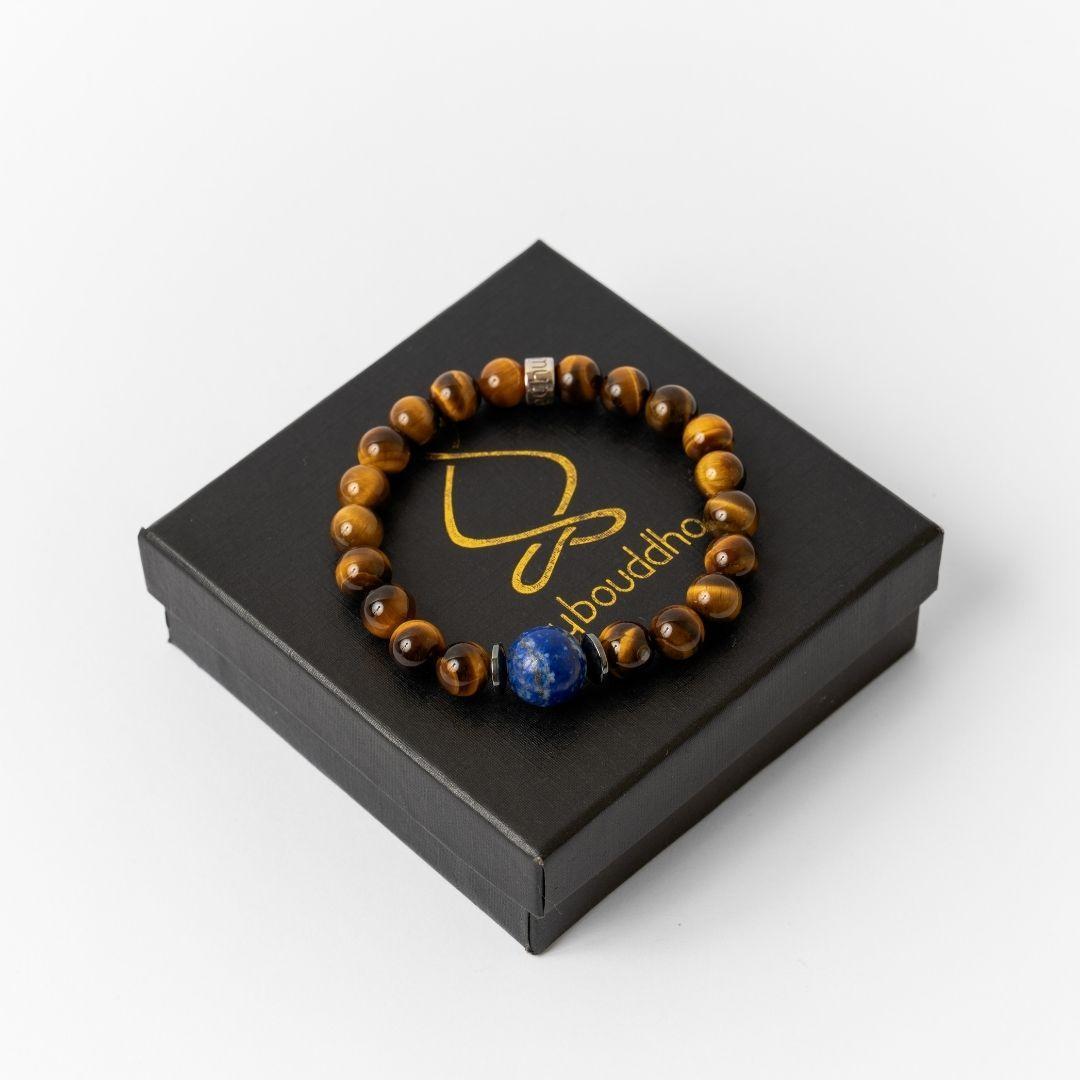 Bracelet « Confiance en soi » en Oeil de Tigre, Hematite et Lapis Lazuli