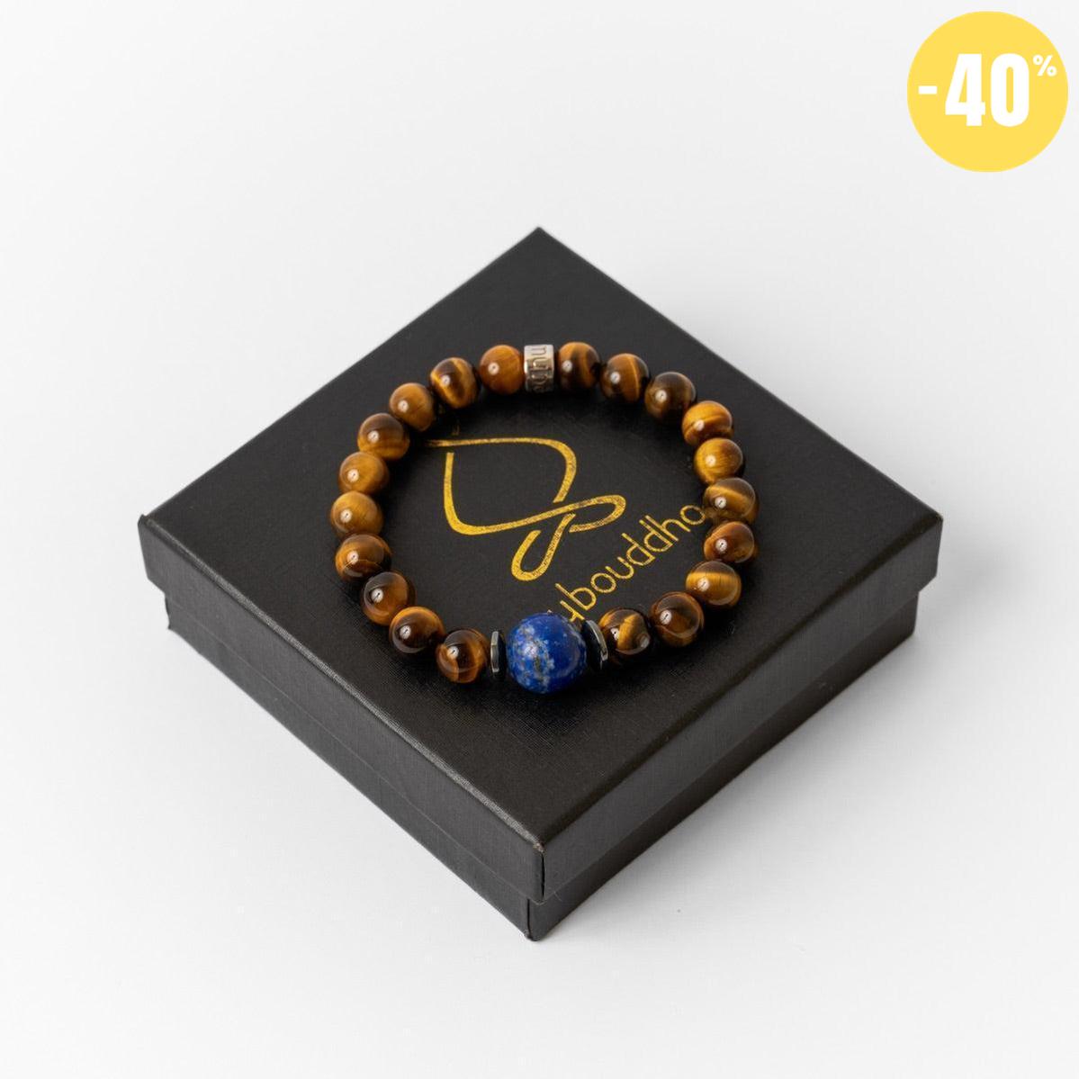 Bracelet « Confiance en soi » en Oeil de Tigre, Hematite et Lapis Lazuli