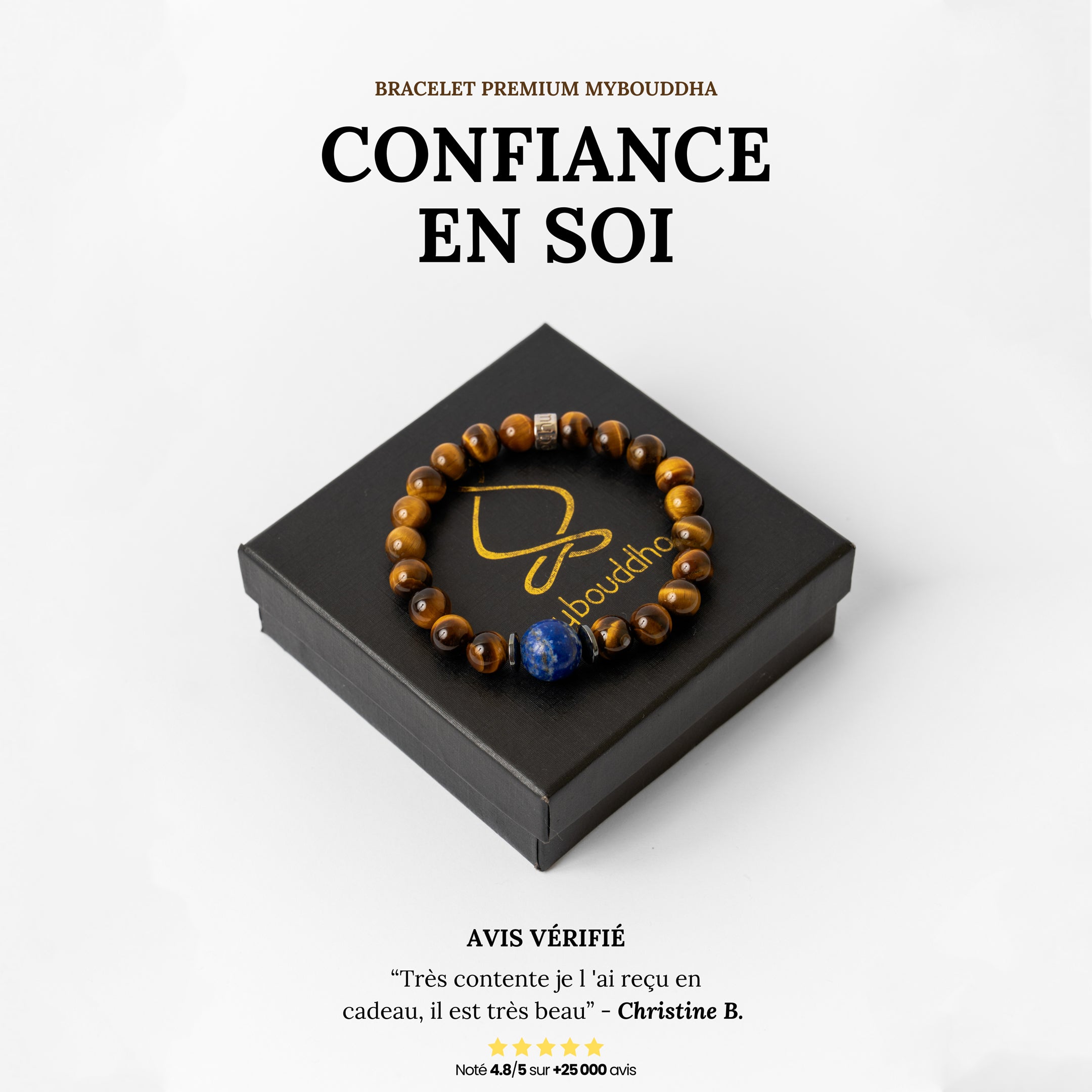 Bracelet « Confiance en soi » en Oeil de Tigre, Hematite et Lapis Lazuli