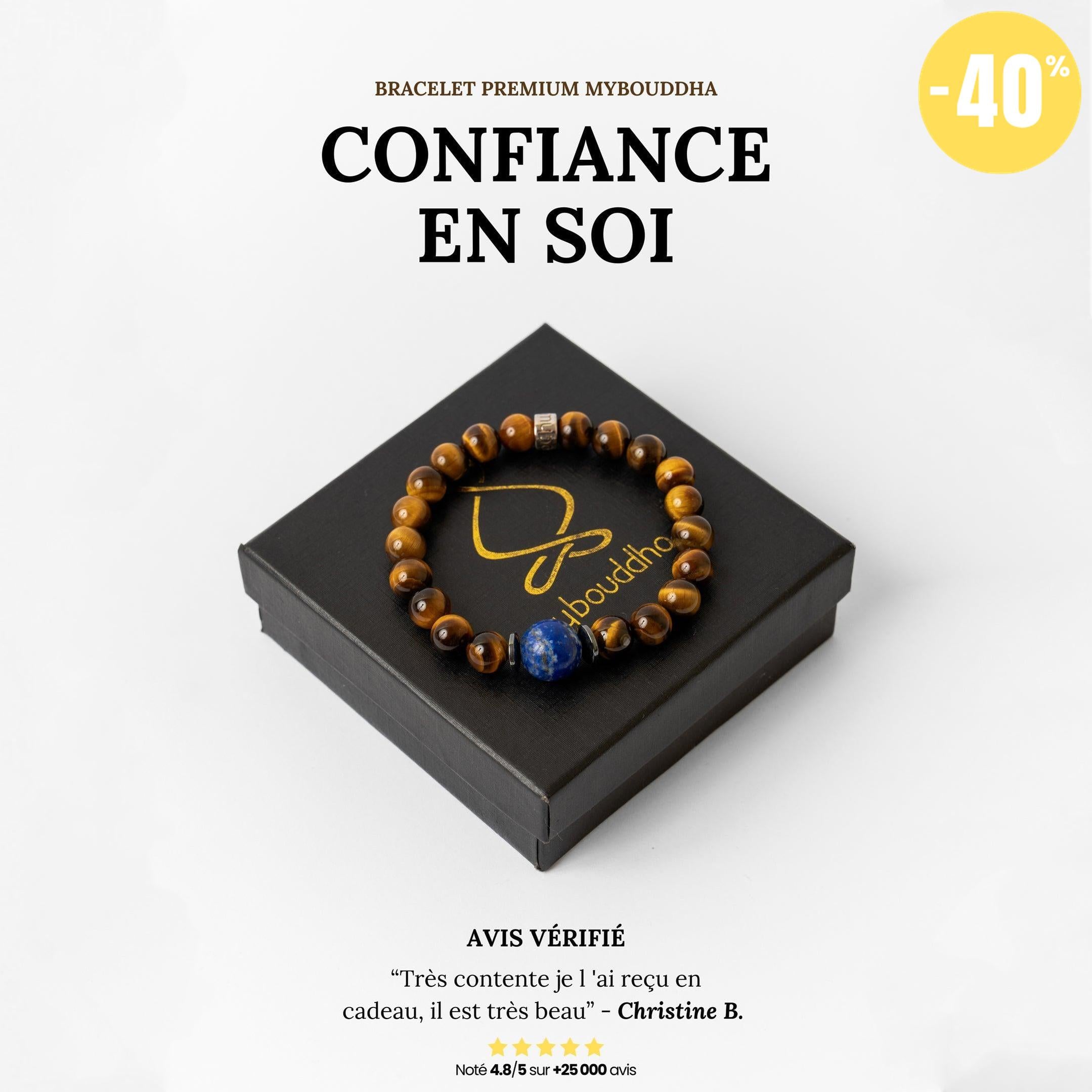 Bracelet « Confiance en soi » en Oeil de Tigre, Hematite et Lapis Lazuli