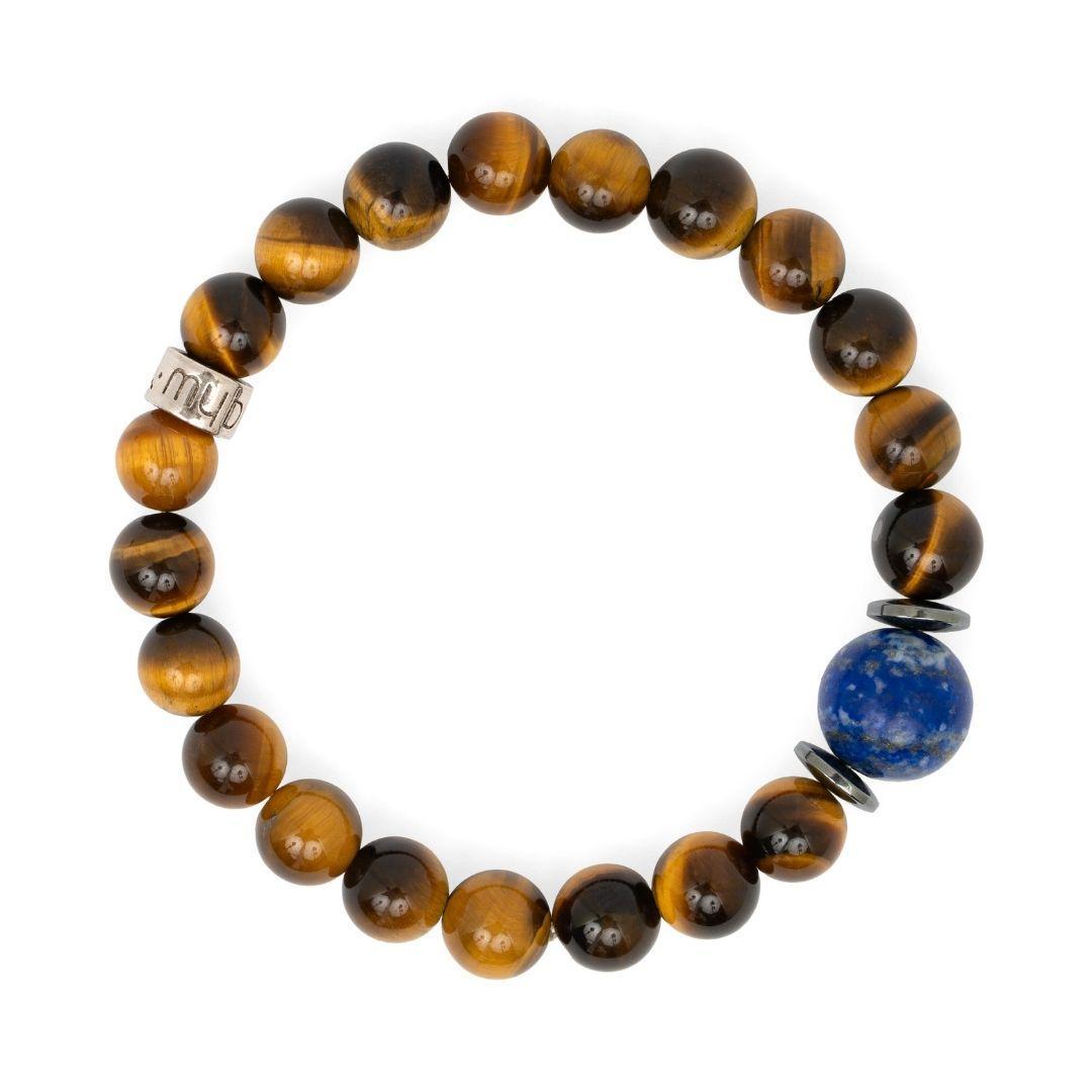 Bracelet « Confiance en soi » en Oeil de Tigre, Hematite et Lapis Lazuli