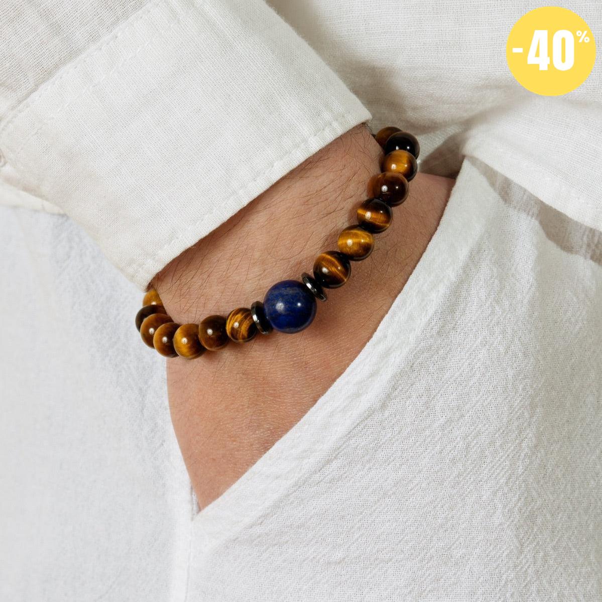 Bracelet « Confiance en soi » en Oeil de Tigre, Hematite et Lapis Lazuli