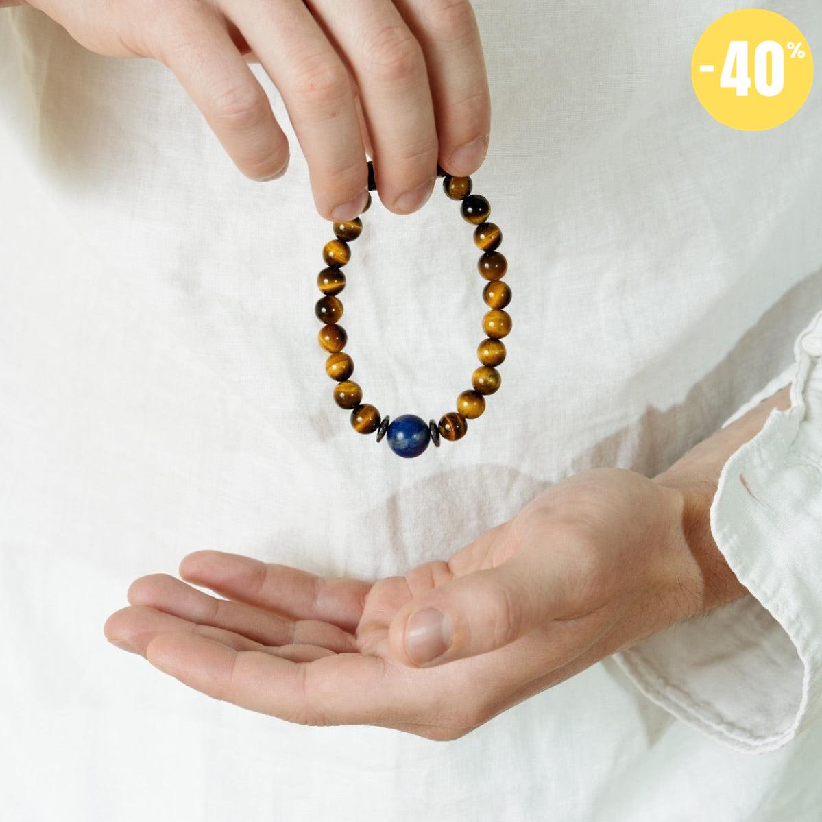 Bracelet « Confiance en soi » en Oeil de Tigre, Hematite et Lapis Lazuli