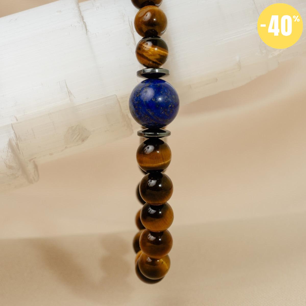 Bracelet « Confiance en soi » en Oeil de Tigre, Hematite et Lapis Lazuli