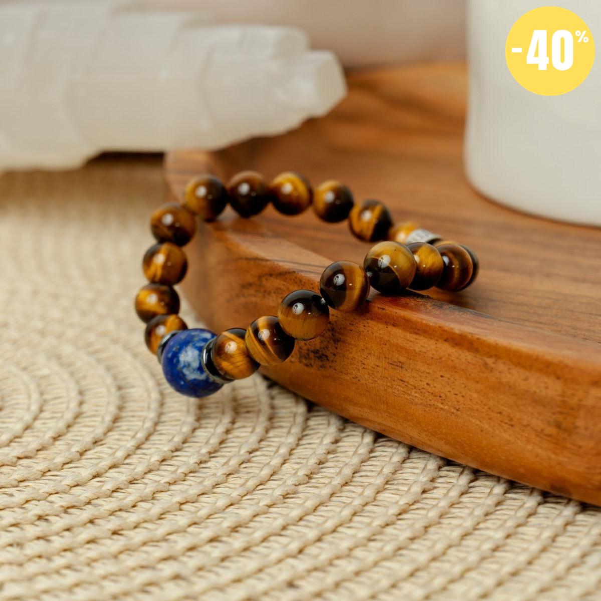 Bracelet « Confiance en soi » en Oeil de Tigre, Hematite et Lapis Lazuli