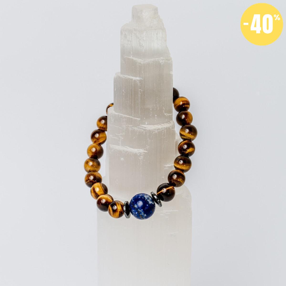 Bracelet « Confiance en soi » en Oeil de Tigre, Hematite et Lapis Lazuli