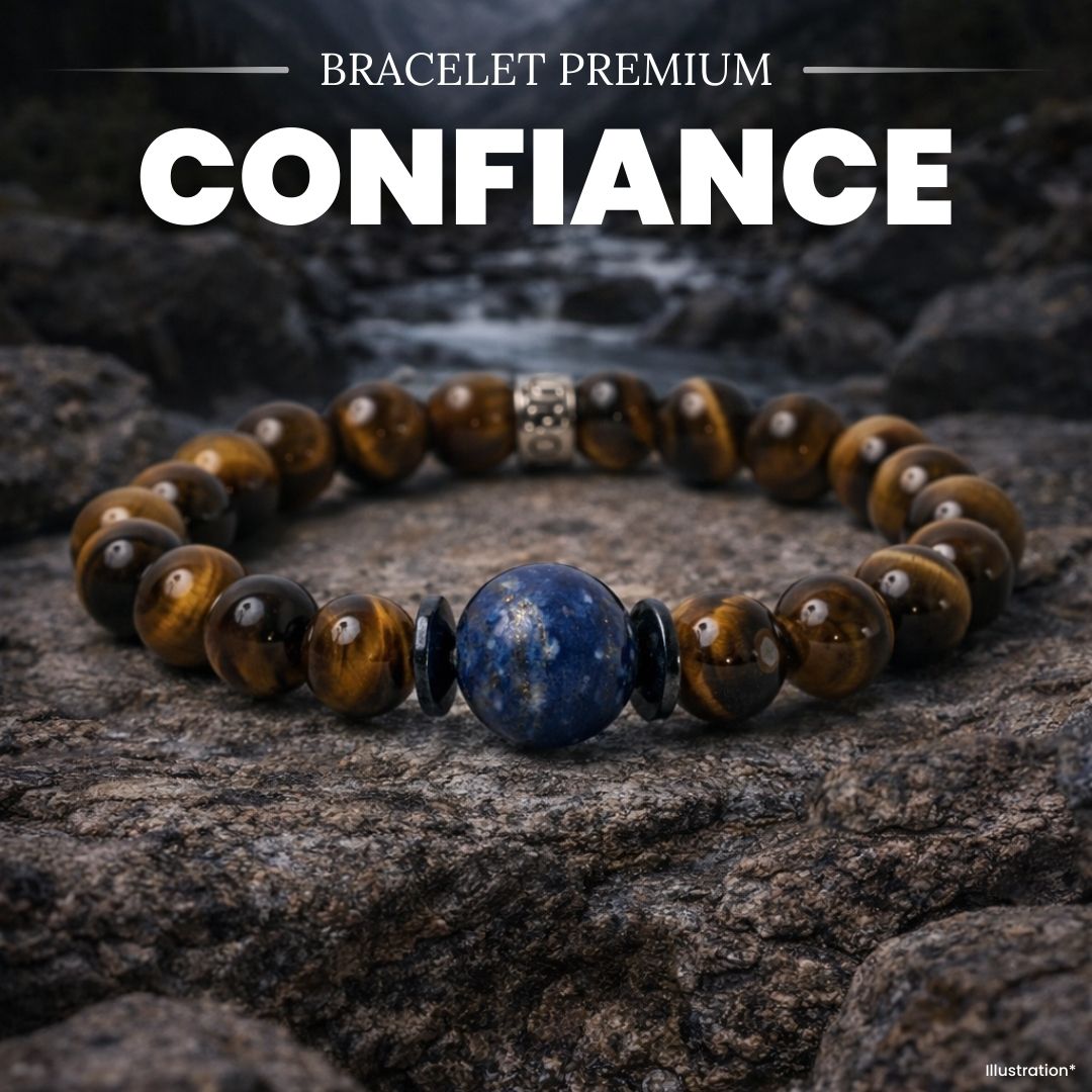 Bracelet « Confiance en soi » en Oeil de Tigre, Hematite et Lapis Lazuli