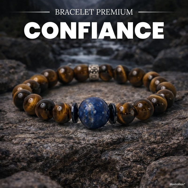 Bracelet « Confiance en soi » en Oeil de Tigre, Hematite et Lapis Lazuli