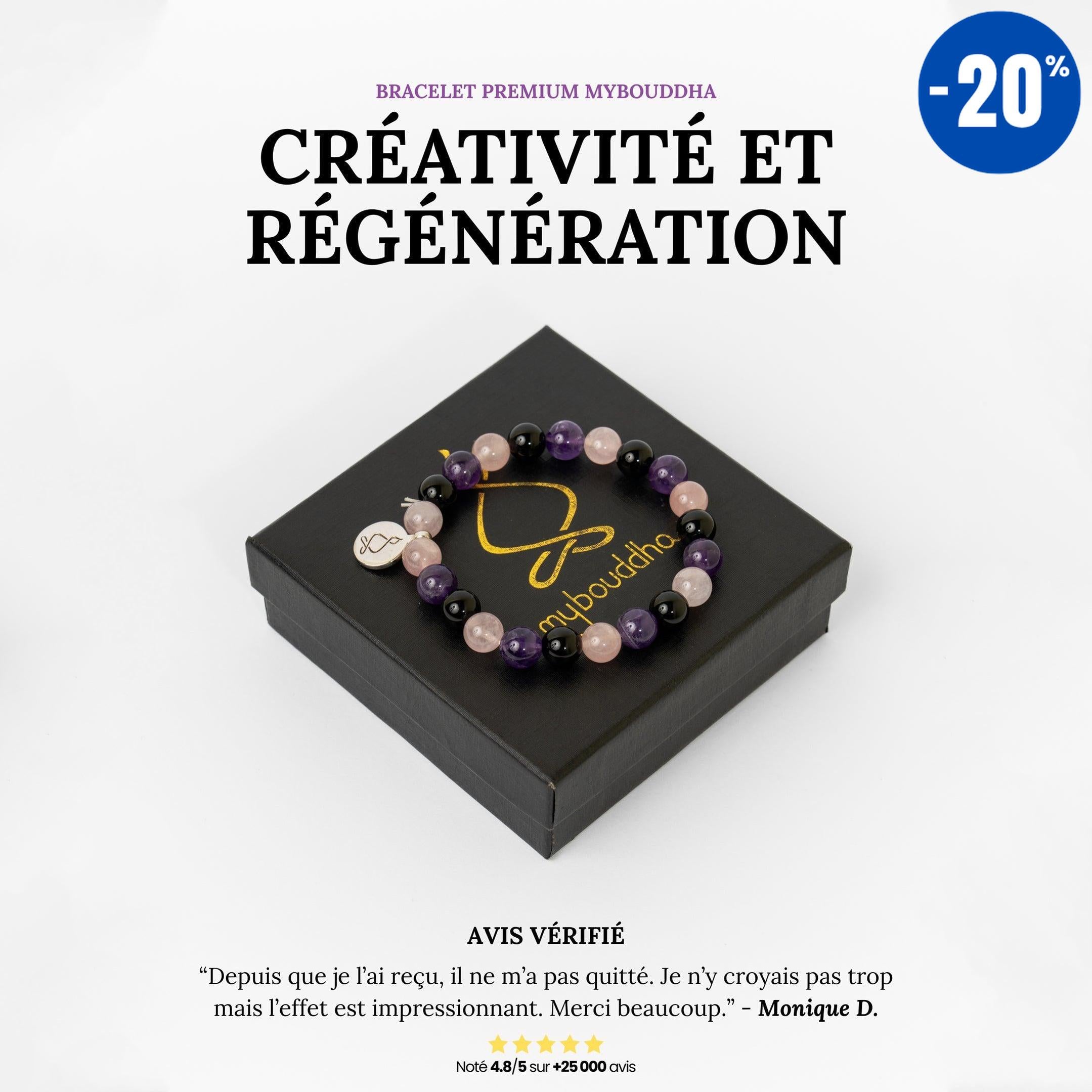 Bracelet « Créativité et Régénération » en Quartz Rose, Améthyste et Onyx Noir
