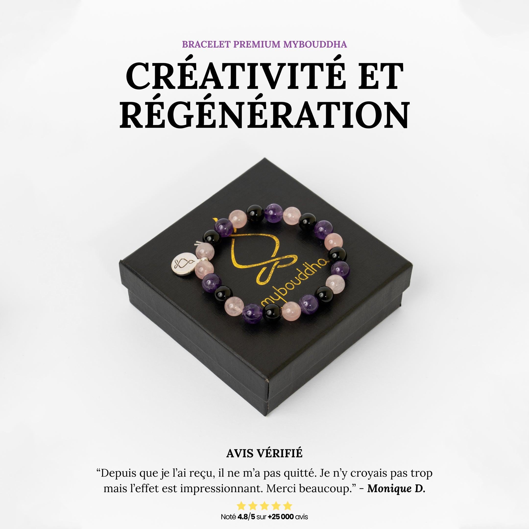 Bracelet « Créativité et Régénération » en Quartz Rose, Améthyste et Onyx Noir
