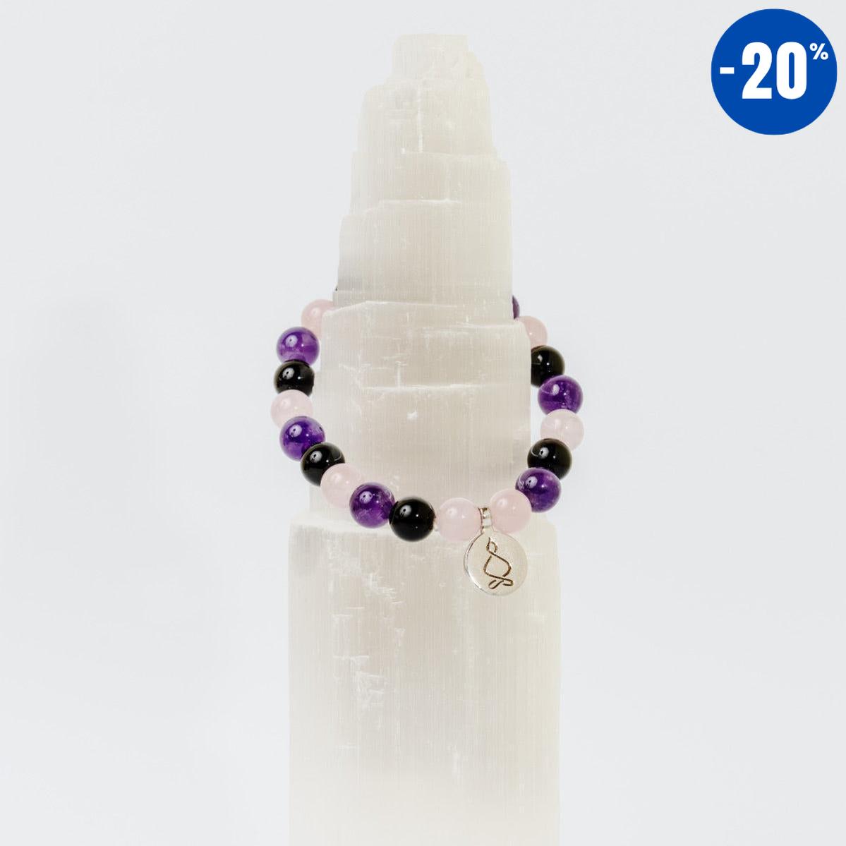 Bracelet « Créativité et Régénération » en Quartz Rose, Améthyste et Onyx Noir