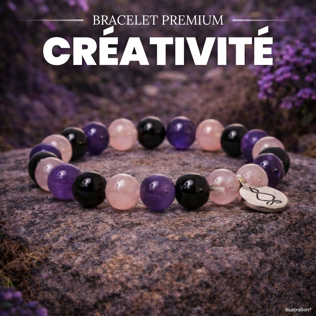 Bracelet « Créativité et Régénération » en Quartz Rose, Améthyste et Onyx Noir
