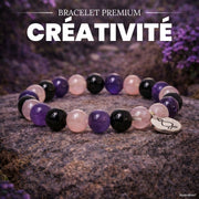 Bracelet « Créativité et Régénération » en Quartz Rose, Améthyste et Onyx Noir