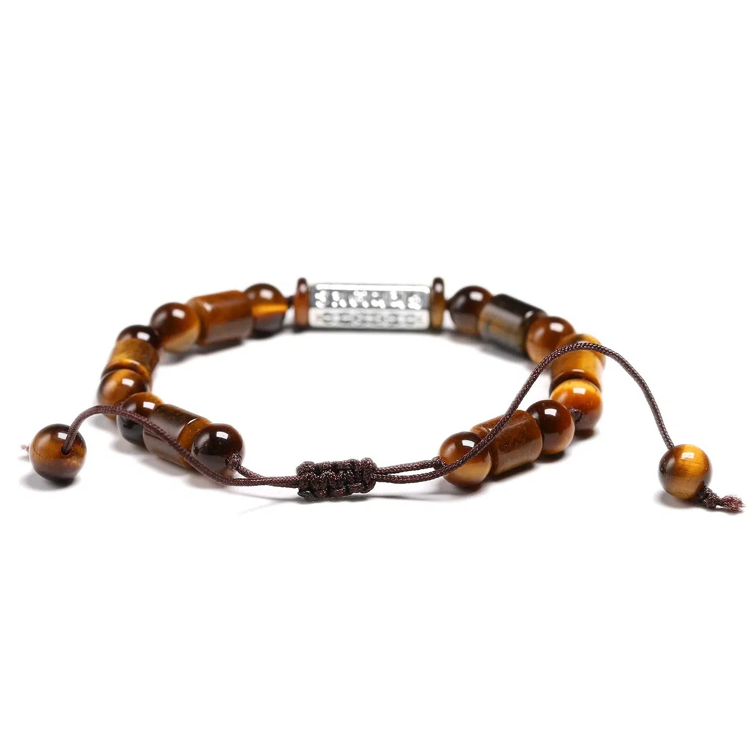 Bracelet de prière bouddhiste avec perle « Om » en pierre d'Œil de tigre