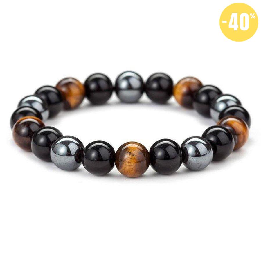 Bracelet de PROTECTION, ENERGIE POSITIVE et PUISSANCE en obsidienne noire, oeil de tigre et hématite.