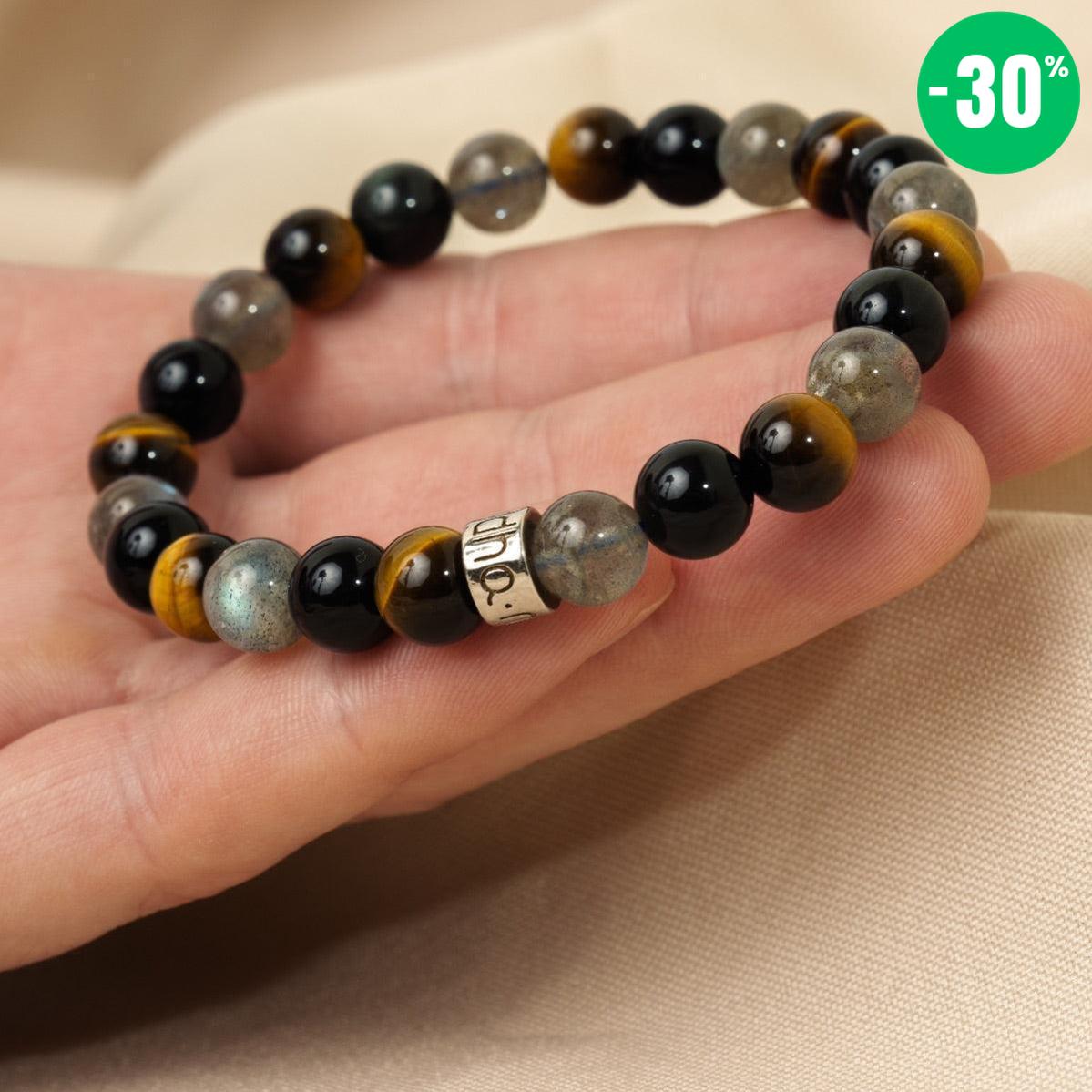 Bracelet de « Protection extrême » en Labradorite, Obsidienne Noire et Oeil de Tigre