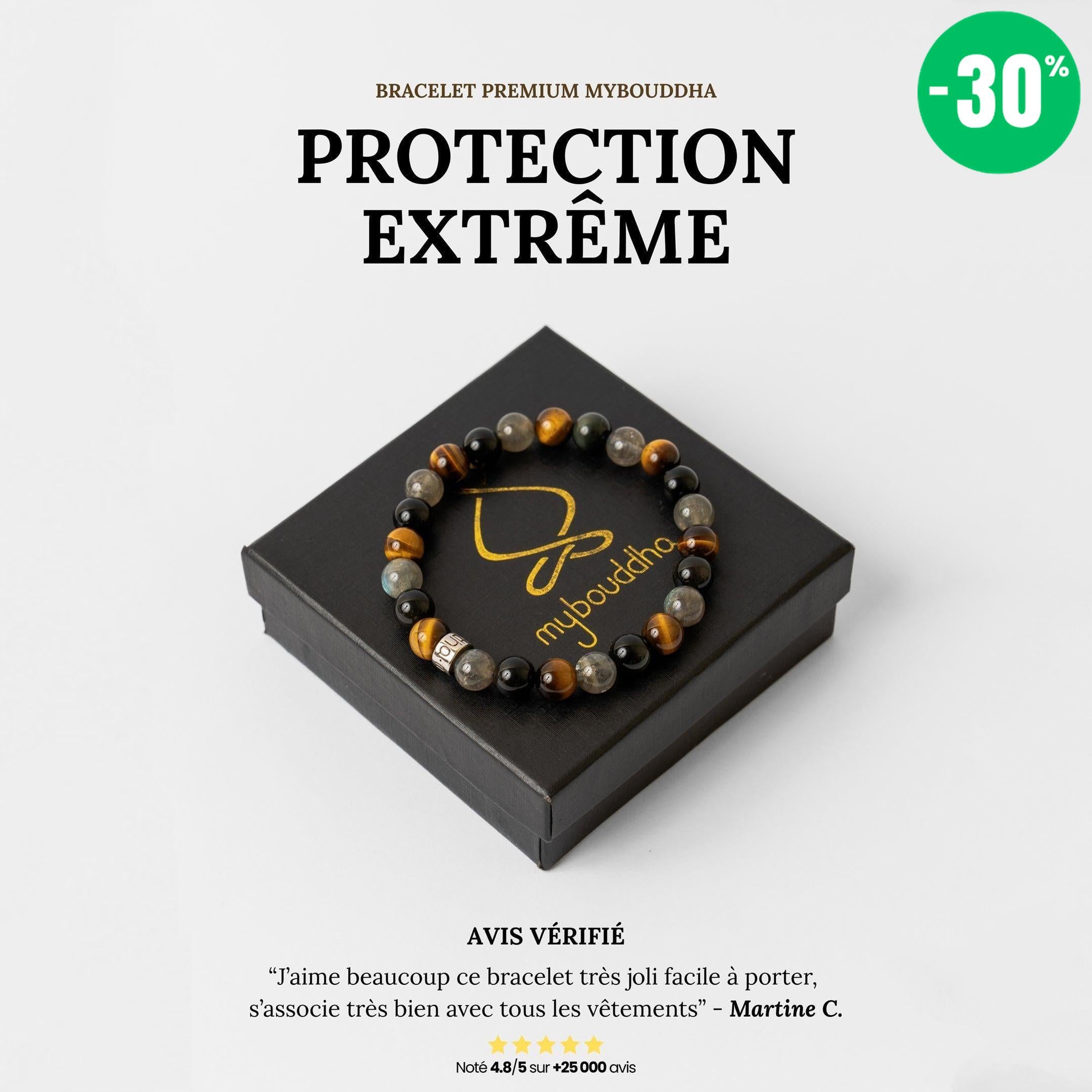 Bracelet de « Protection extrême » en Labradorite, Obsidienne Noire et Oeil de Tigre
