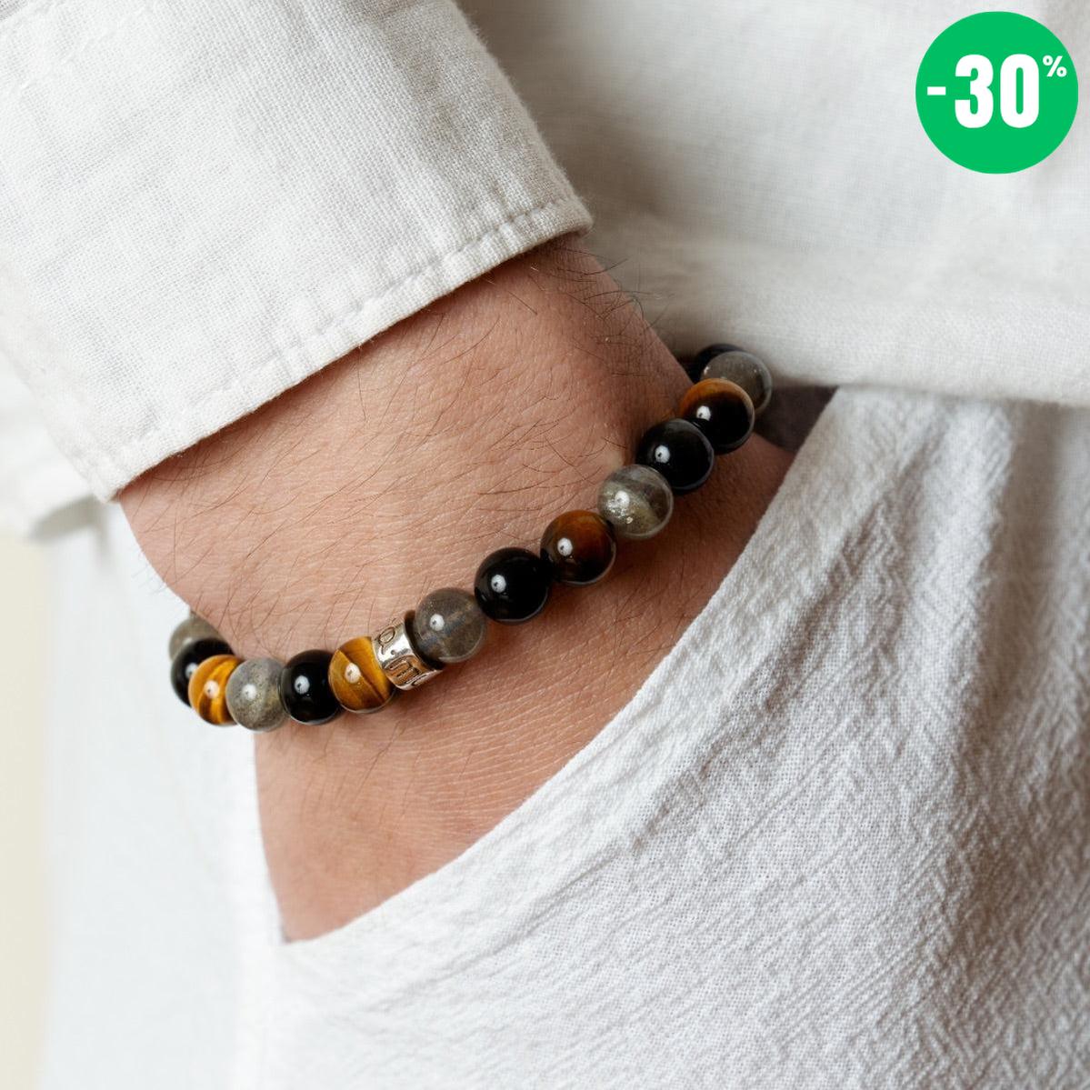 Bracelet de « Protection extrême » en Labradorite, Obsidienne Noire et Oeil de Tigre