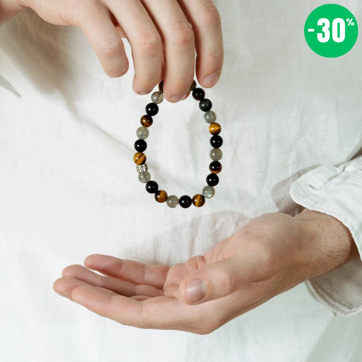 Bracelet de « Protection extrême » en Labradorite, Obsidienne Noire et Oeil de Tigre