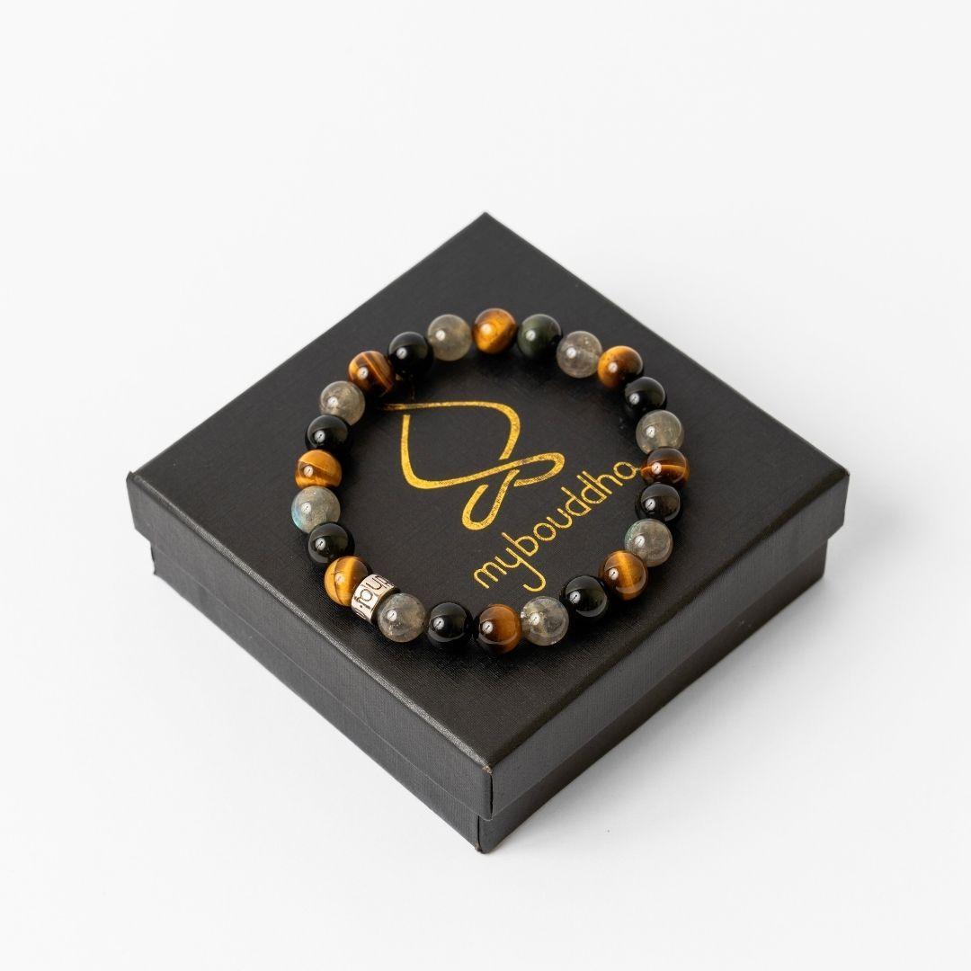 Bracelet de « Protection Extrême » en Obsidienne Noire, Labradorite et Œil de Tigre