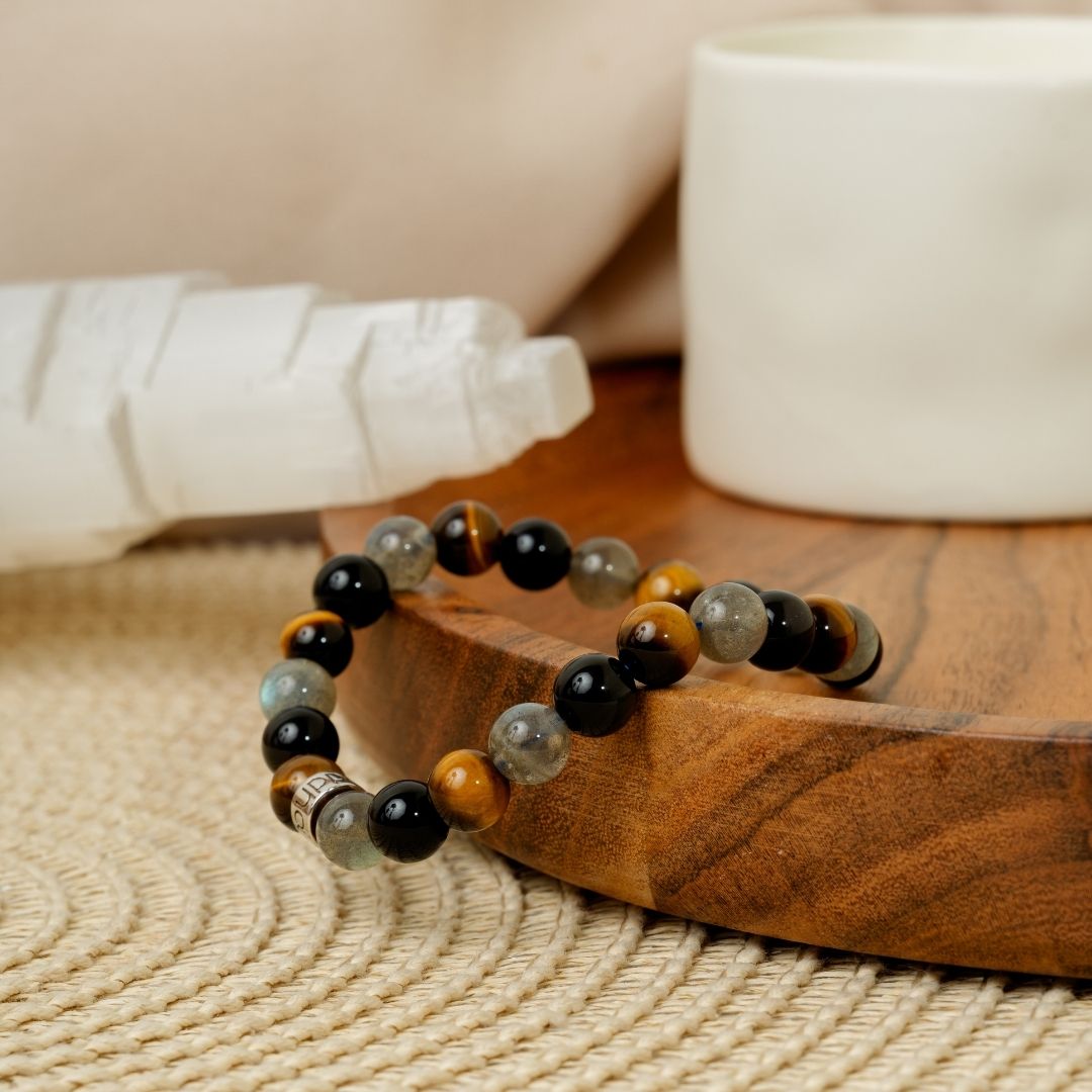 Bracelet de « Protection Extrême » en Obsidienne Noire, Labradorite et Œil de Tigre
