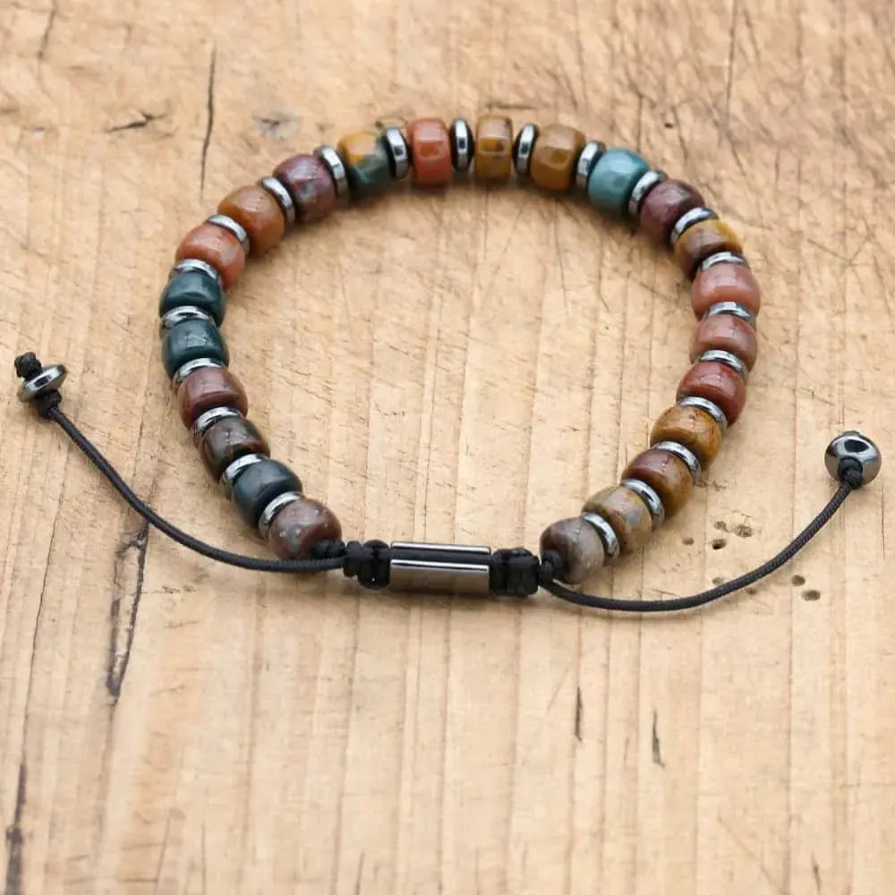 Bracelet d'Équilibre en Jaspe Océan et Hématite